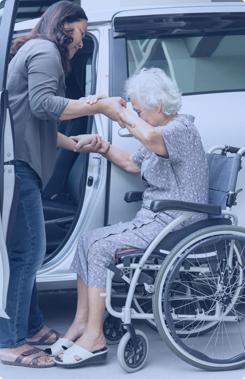 Elderly woman on a wheelchair